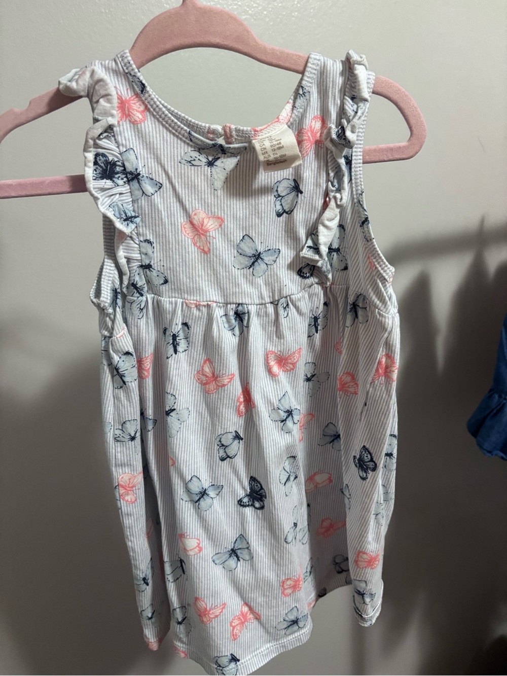 H&M White Tank Dress with Pink & Navy Butterfly Print
